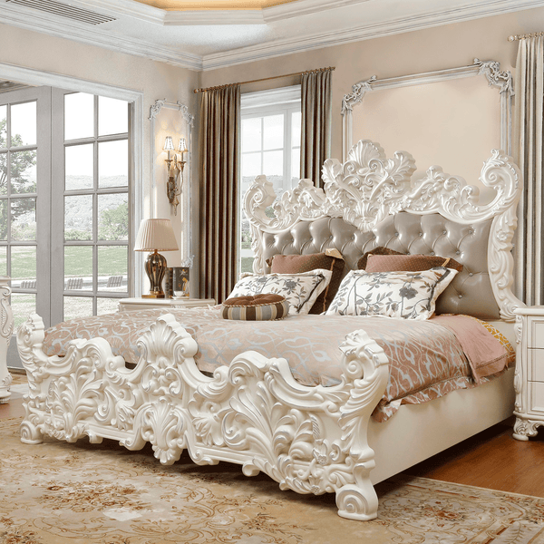 HD-8008 Ivory/Silver Accents 4-Piece Bedroom Set Ivory