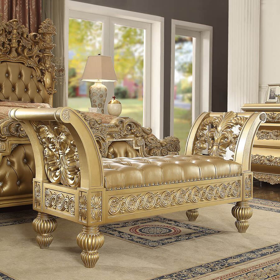 HD-8016 Metallic Bright Gold Bench from Homey Design - Luna Furniture