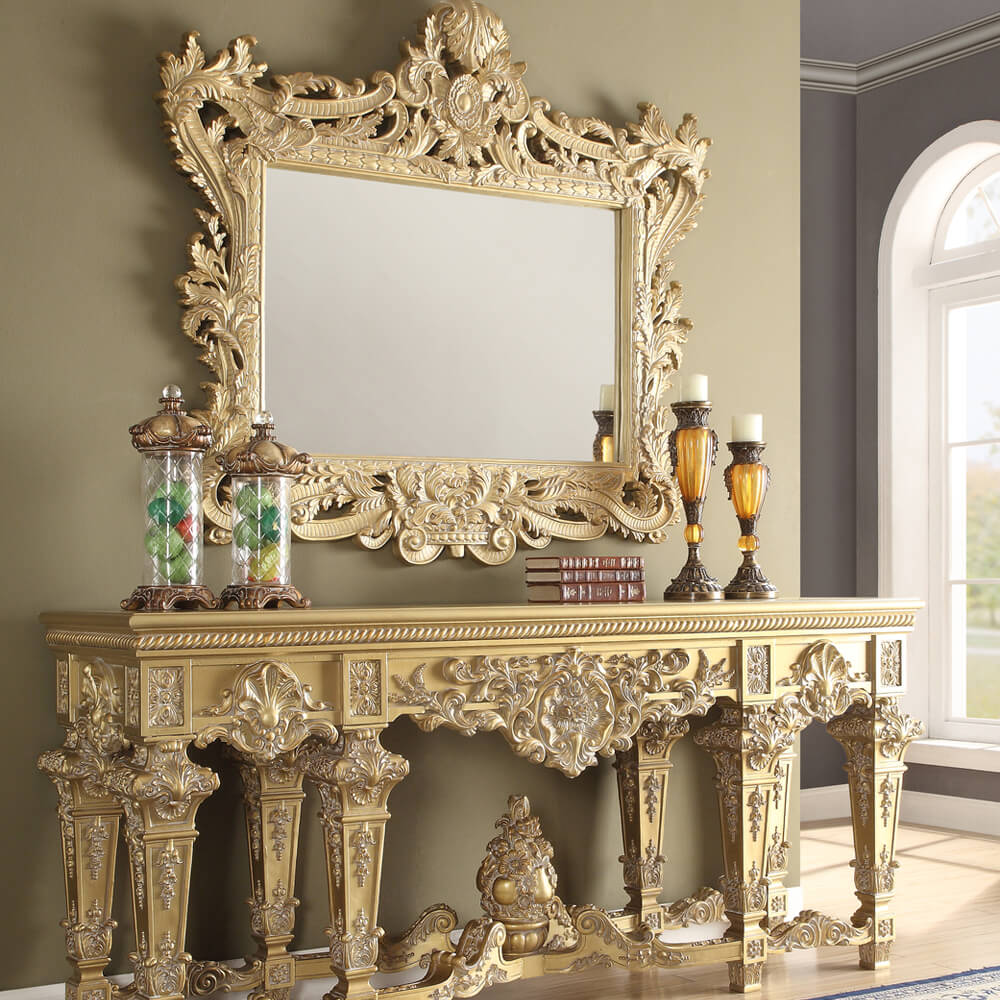 HD-8086 Metallic Gold 5-Piece Dining Table Set from Homey Design - Luna Furniture