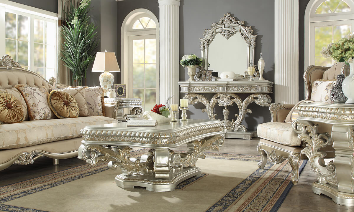 HD-8088 Metallic Silver/Gold Highlights 3-Piece Coffee Table Set from Homey Design - Luna Furniture