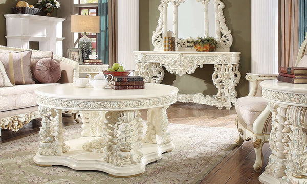 HD-8089 White Gloss/Pastel Highlights 3-Piece Coffee Table Set
