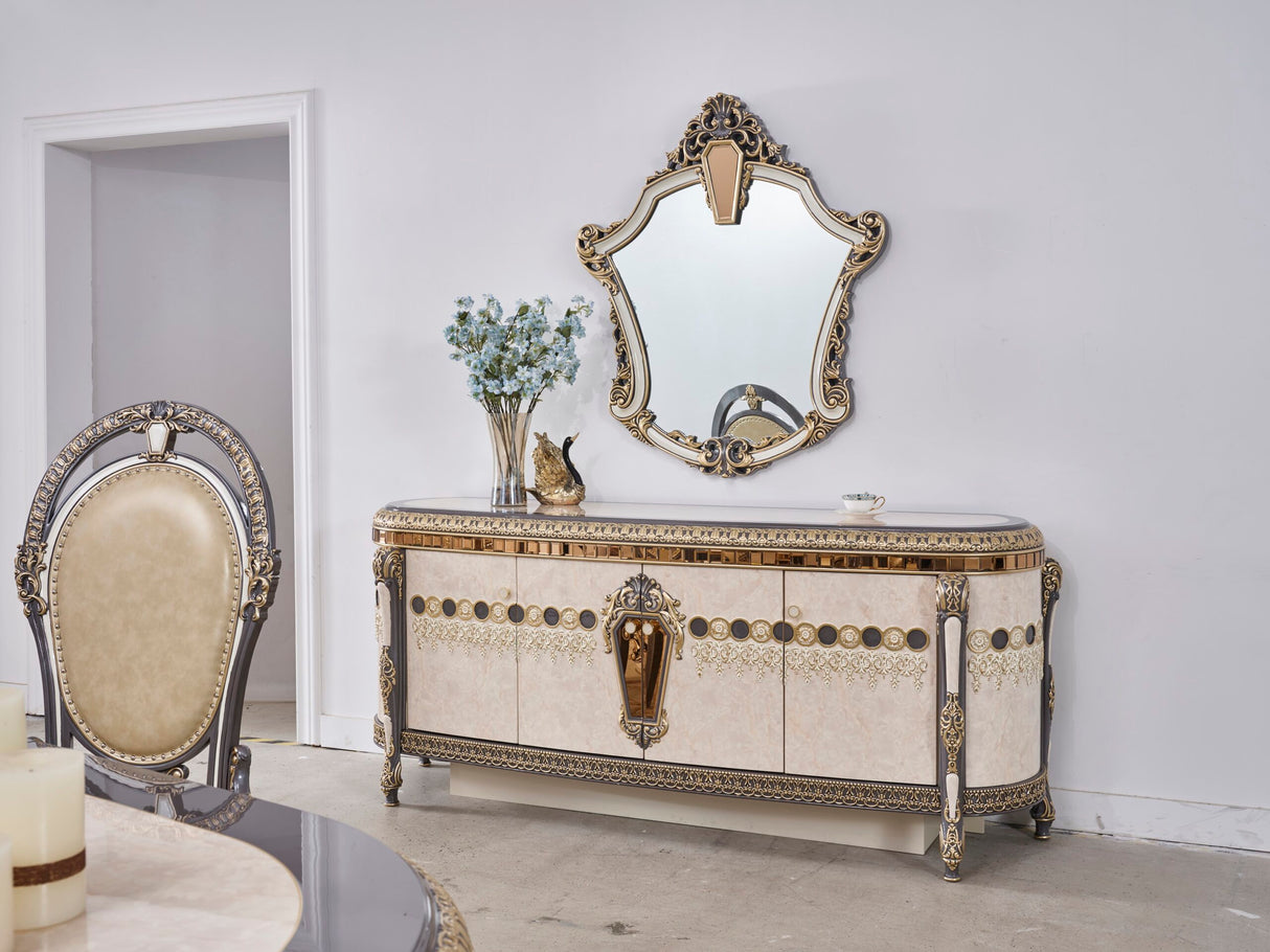 HD-9017 Marbled Ivory/Dark Gray/Gold Highlighting Buffet from Homey Design - Luna Furniture