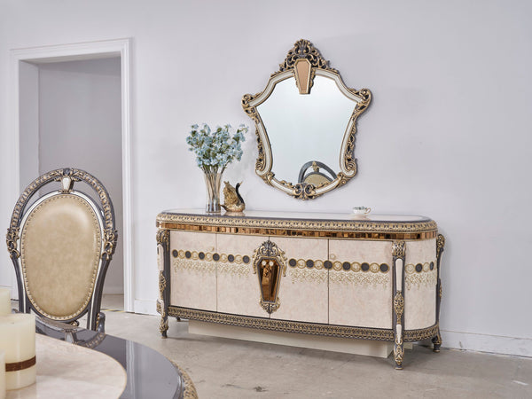 HD-9017 Marbled Ivory/Dark Gray/Gold Highlighting Buffet