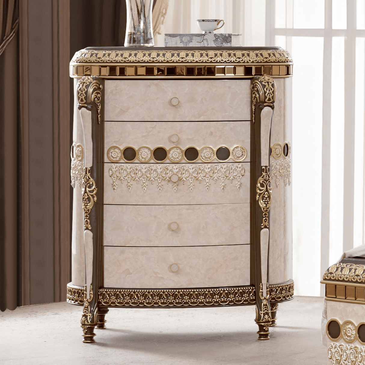 HD-9017 Marbled Ivory/Dark Gray/Gold Highlighting Chest from Homey Design - Luna Furniture