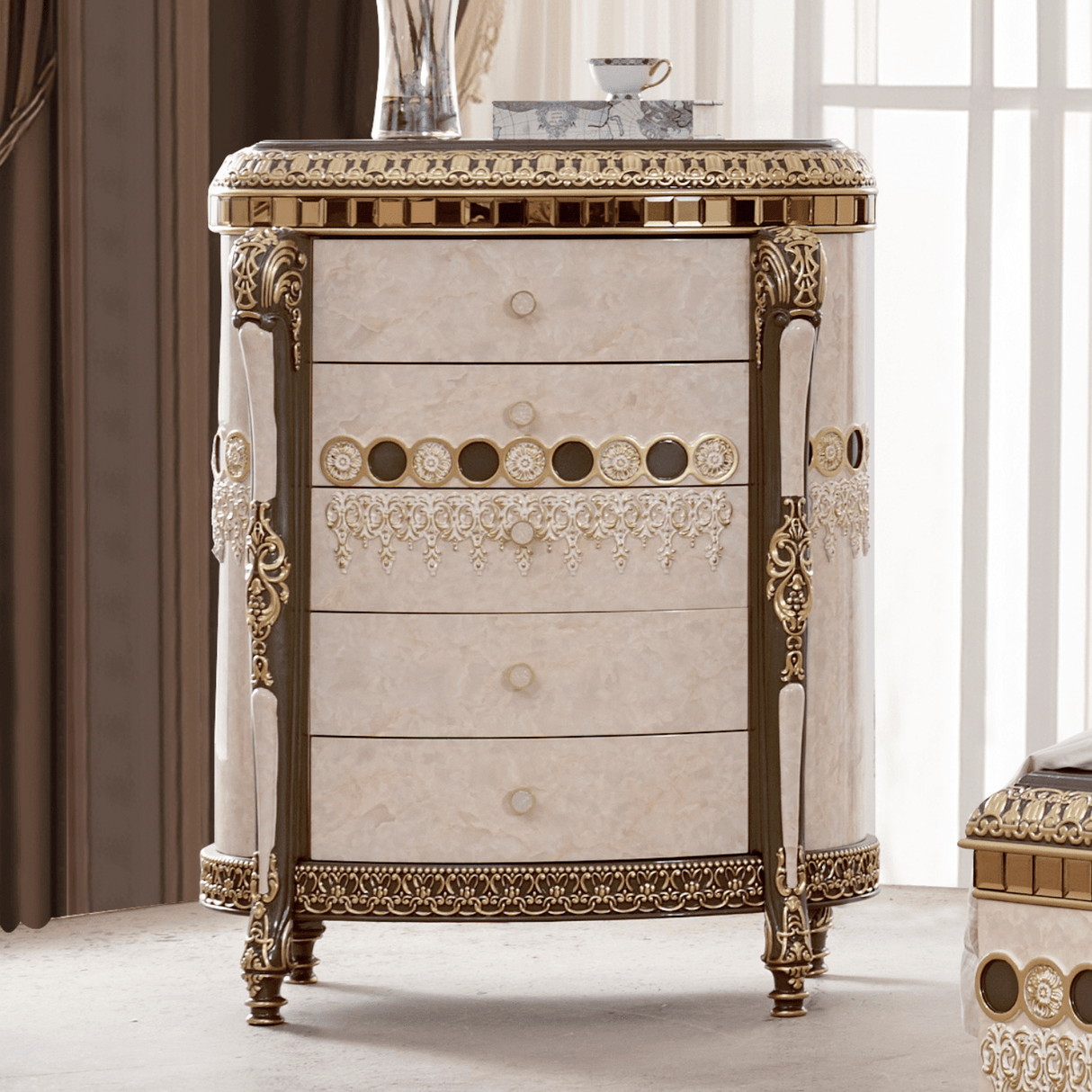 HD-9017 Marbled Ivory/Dark Gray/Gold Highlighting 4-Piece Bedroom Set from Homey Design - Luna Furniture