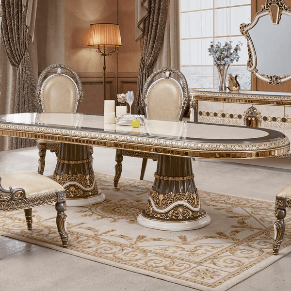HD-9017 Marbled Ivory/Dark Gray/Gold Highlighting Dining Table