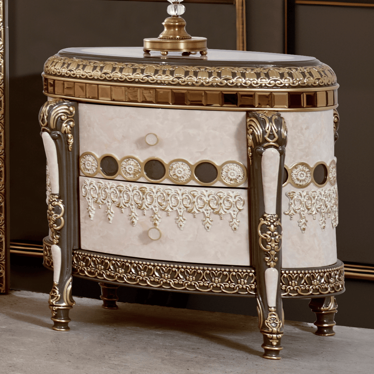HD-9017 Marbled Ivory/Dark Gray/Gold Highlighting Chest from Homey Design - Luna Furniture