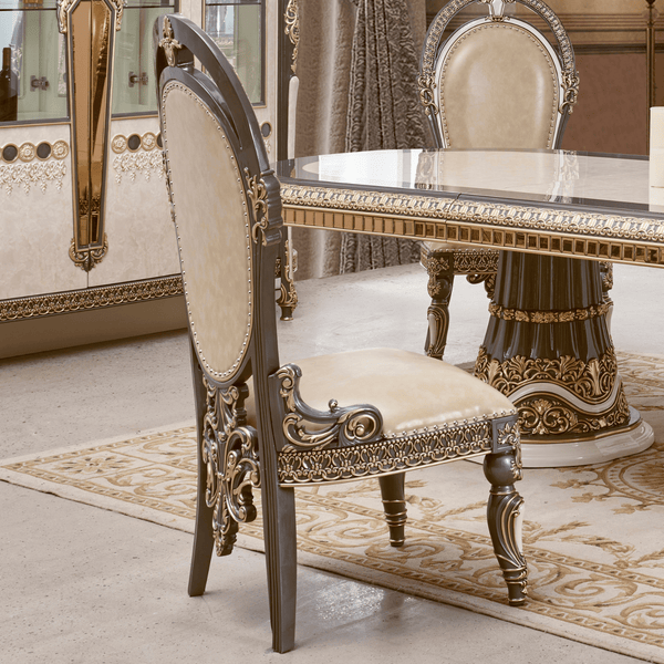 HD-9017 Marbled Ivory/Dark Gray/Gold Highlighting Dining Chair