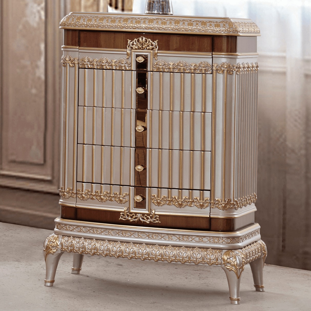 HD-9021 Antique Ivory/Cherry Inset/Gold Trim Dresser from Homey Design - Luna Furniture