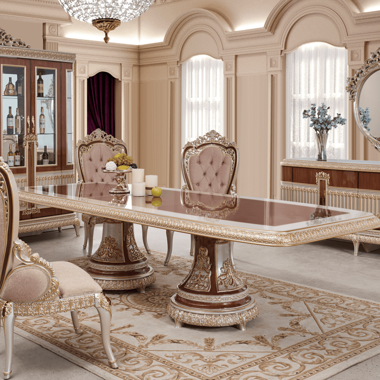 HD-9021 Antique Ivory/Cherry Inset/Gold Trim Dining Table from Homey Design - Luna Furniture
