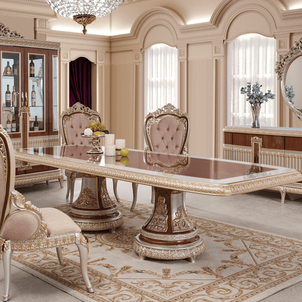 HD-9021 Antique Ivory/Cherry Inset/Gold Trim Dining Table