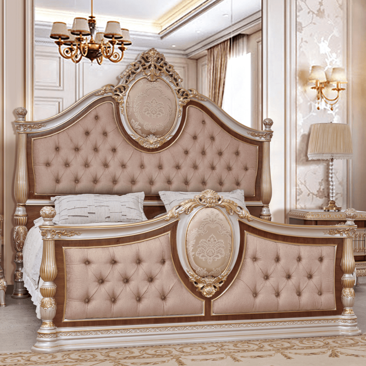 HD-9021 Antique Ivory/Cherry Inset/Gold Trim 4-Piece Bedroom Set from Homey Design - Luna Furniture