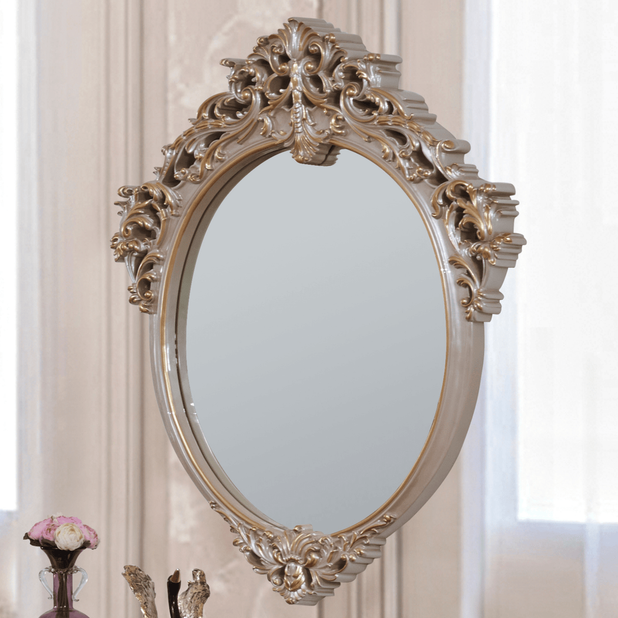 HD-9021 Antique Ivory/Cherry Inset/Gold Trim Mirror from Homey Design - Luna Furniture