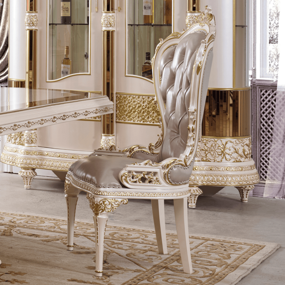 HD-9022 Antique Ivory/Cherry Inset/Gold Trim Dining Table from Homey Design - Luna Furniture