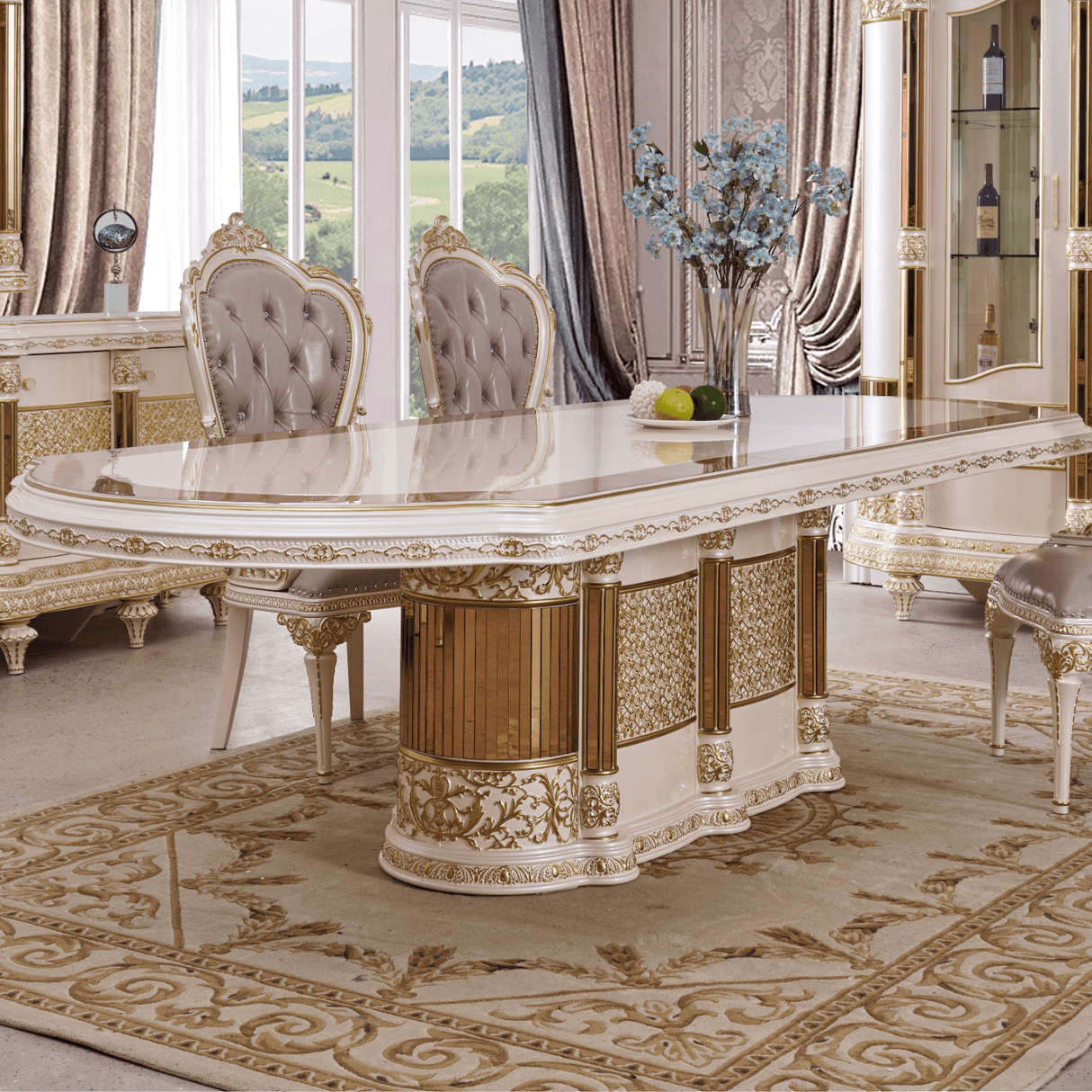 HD-9022 Antique Ivory/Cherry Inset/Gold Trim Dining Table from Homey Design - Luna Furniture