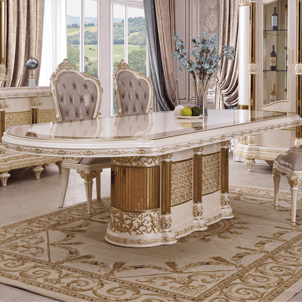 HD-9022 Antique Ivory/Cherry Inset/Gold Trim Dining Table