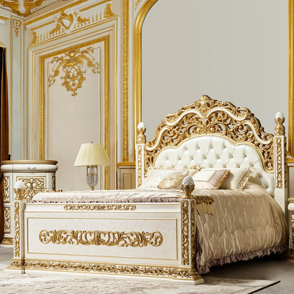 HD-903 Antique White/Gold Bed