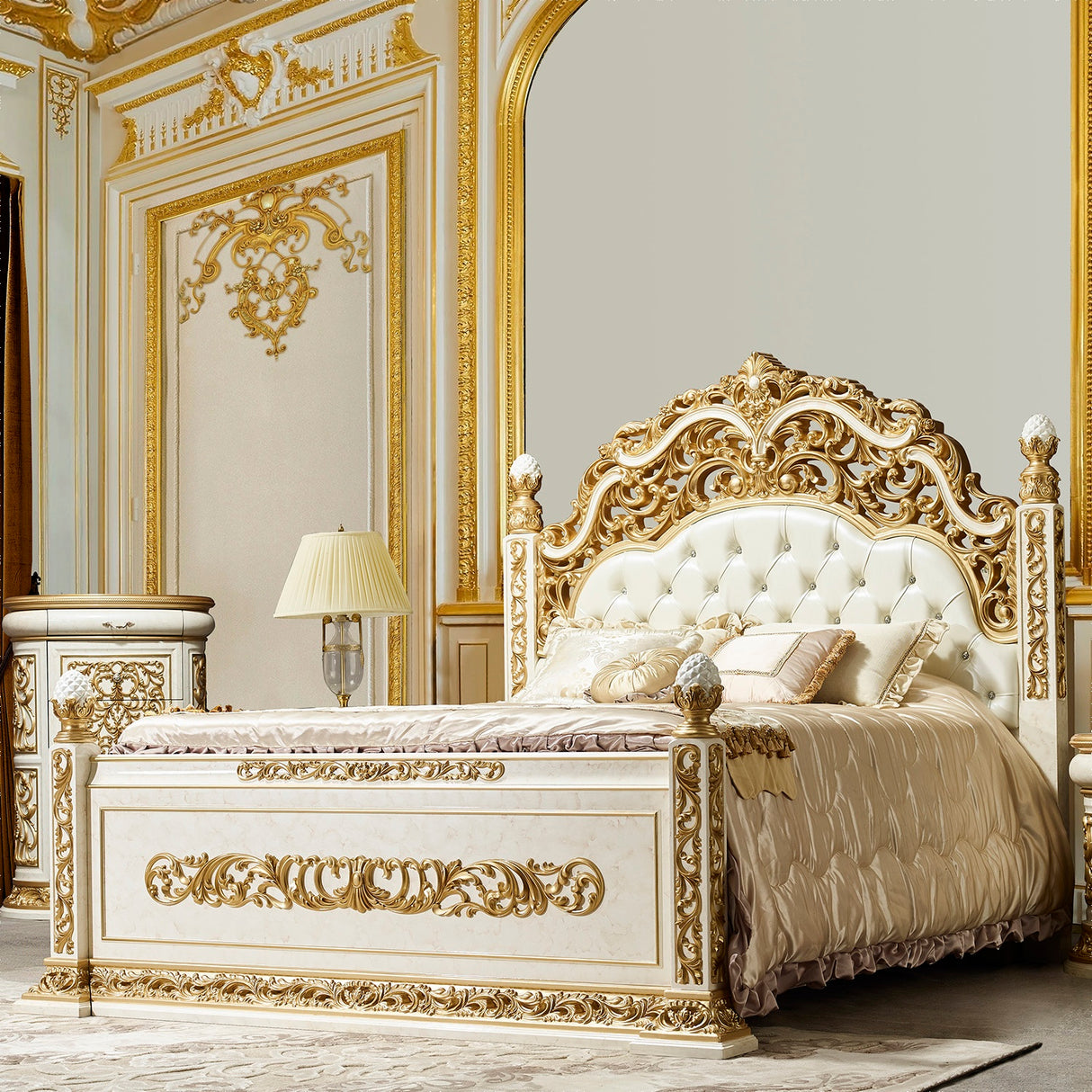 HD-903 Antique White/Gold Bed from Homey Design - Luna Furniture