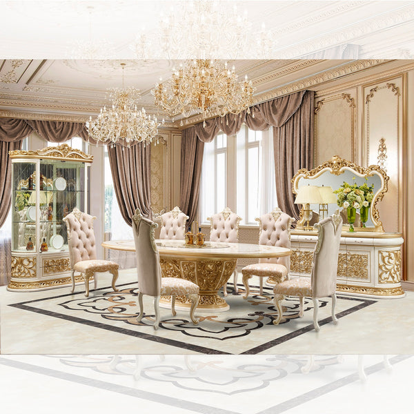 HD-903 Cream/Gold 7-Piece Dining Room Set