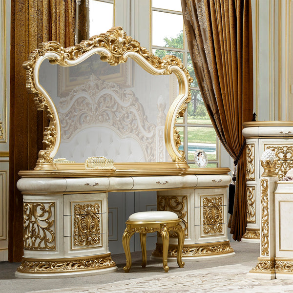 HD-903 Antique White/Gold Vanity Dresser