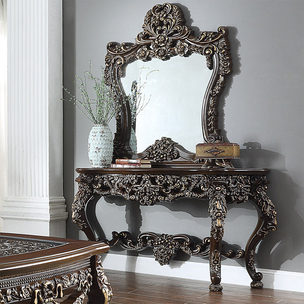 HD-905 Cherry/Metallic Antique Gold Highlights Coffee Console Table