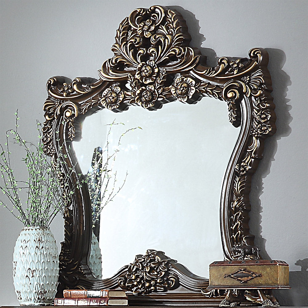 HD-905 Cherry/Metallic Antique Gold Highlights Coffee Console Mirror from Homey Design - Luna Furniture