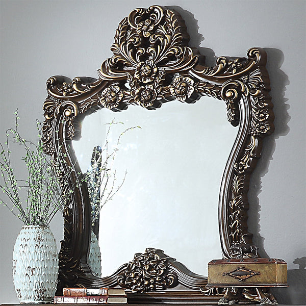 HD-905 Cherry/Metallic Antique Gold Highlights Coffee Console Mirror