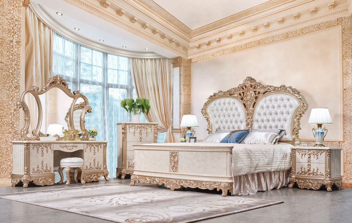 HD-9102 Champagne Gold/Ivory 6-Piece Bedroom Set from Homey Design - Luna Furniture