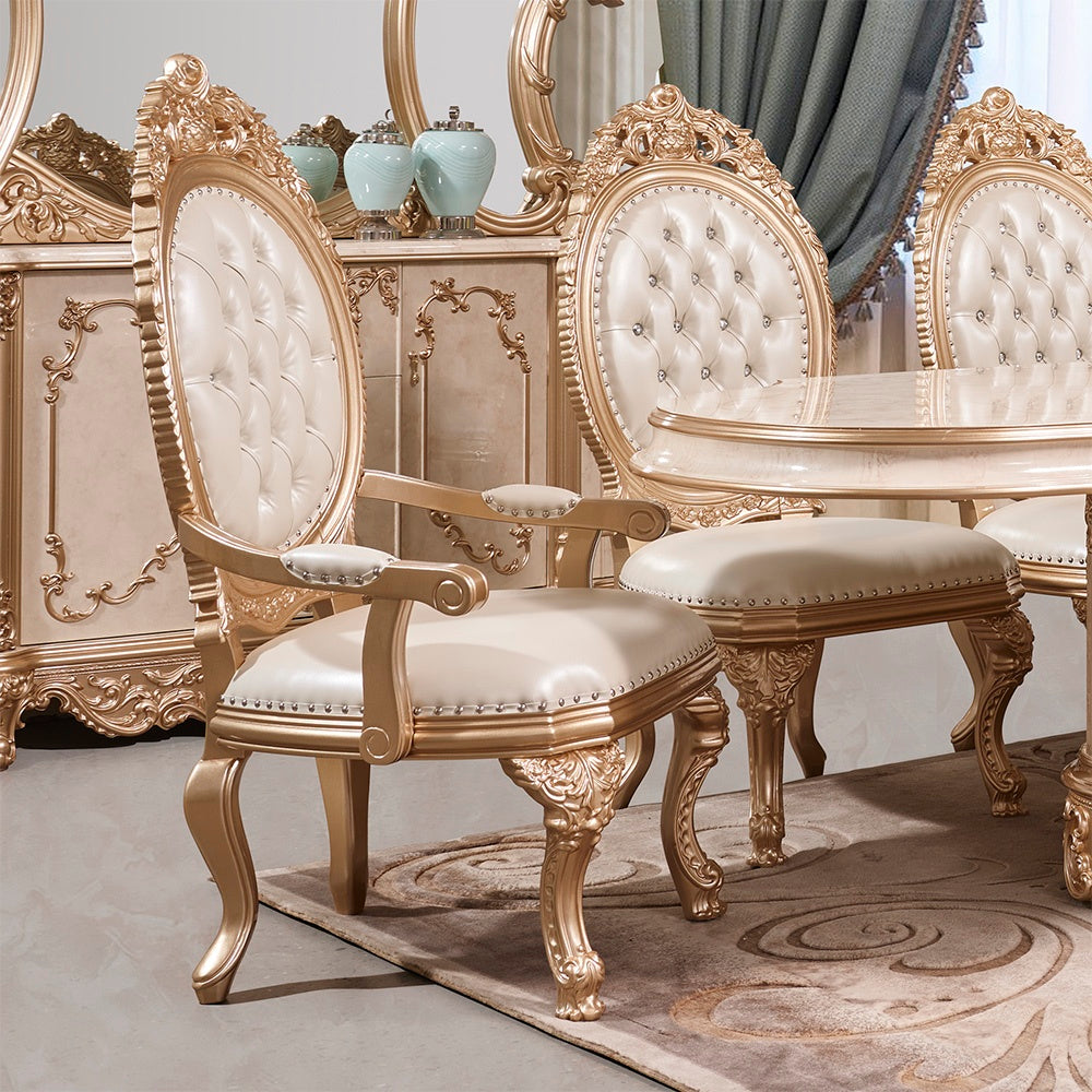 HD-9102 White/Gold Arm Chair from Homey Design - Luna Furniture
