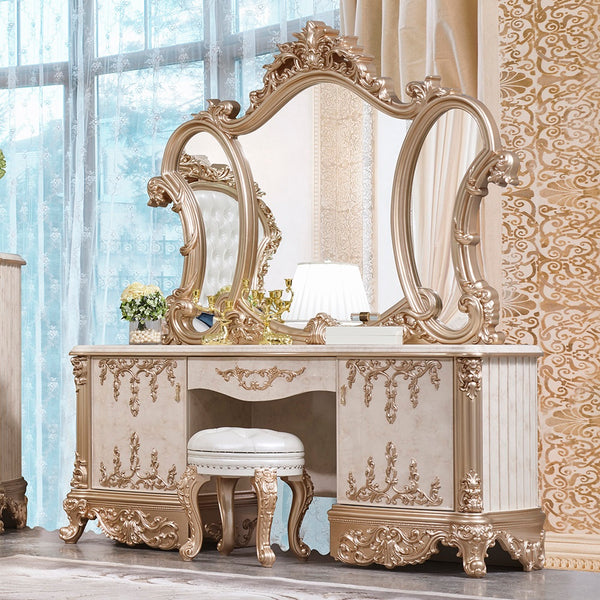 HD-9102 Cream/Gold/White Vanity Dresser