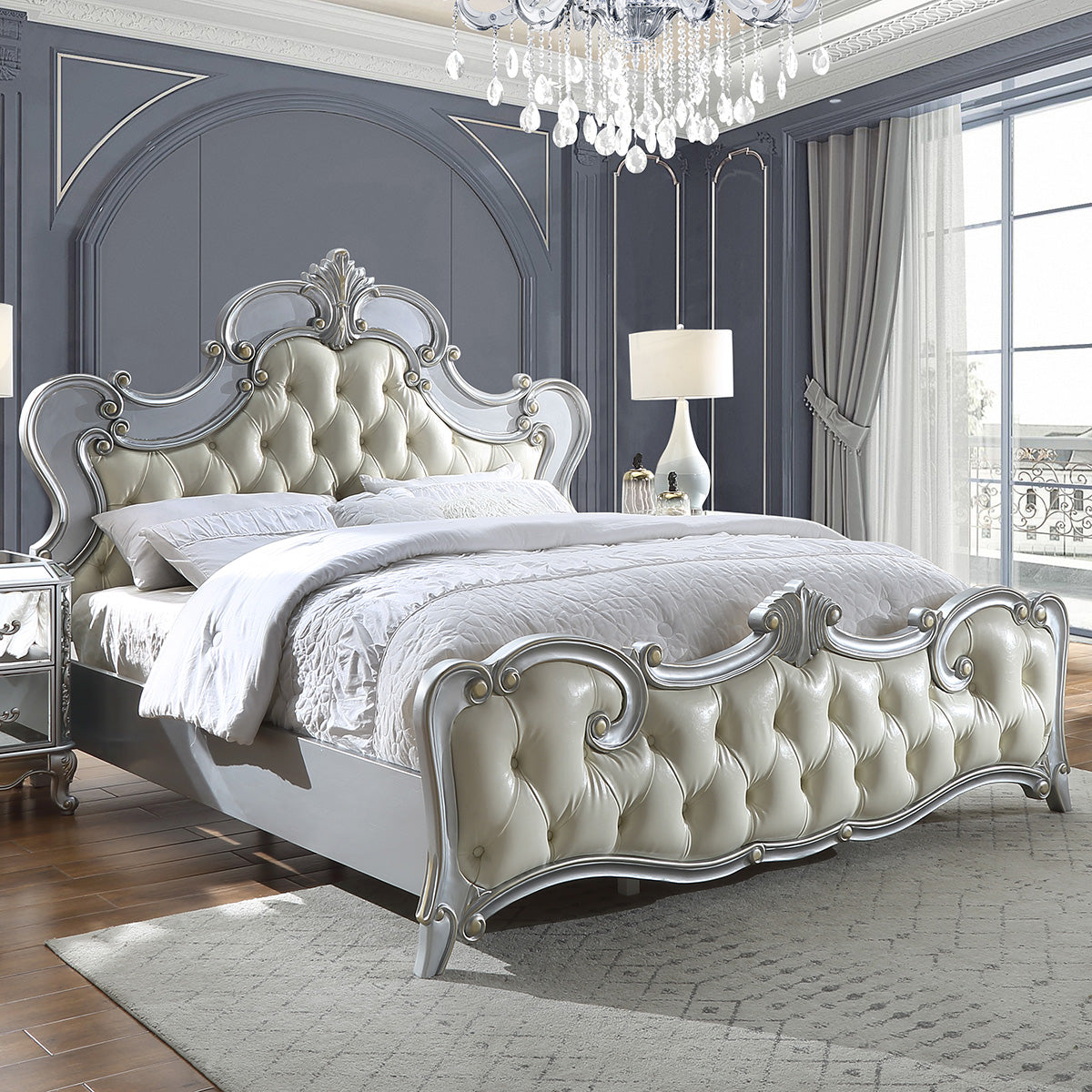 HD-6036 Luna Silver/Mirror 5-Piece Bedroom Set from Homey Design - Luna Furniture