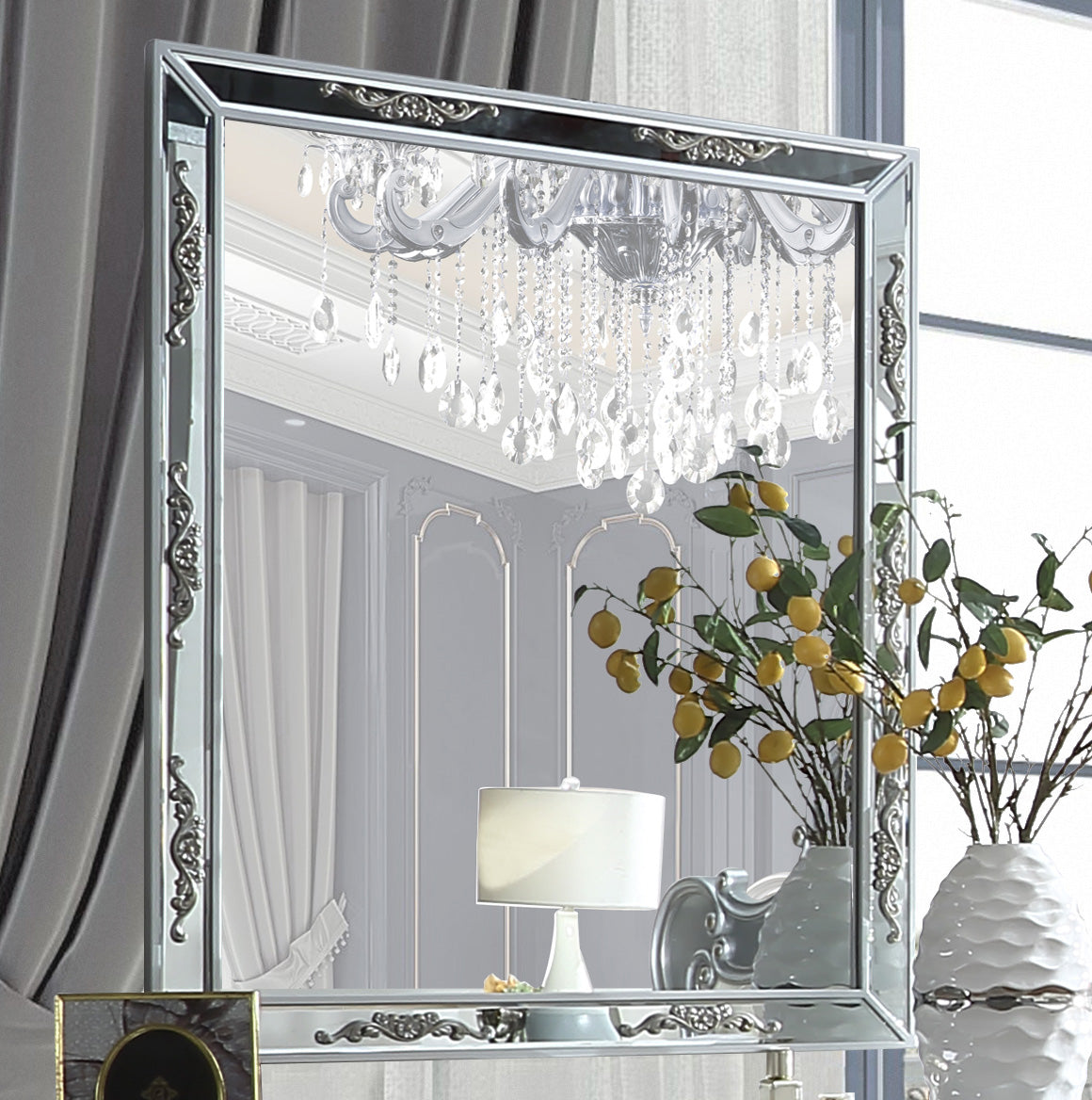 HD-6036 Luna Silver/Mirror 5-Piece Bedroom Set from Homey Design - Luna Furniture