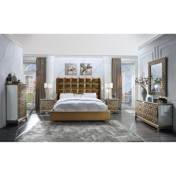 HD-6065 Antique Gold/Mirror 5-Piece Bedroom Set