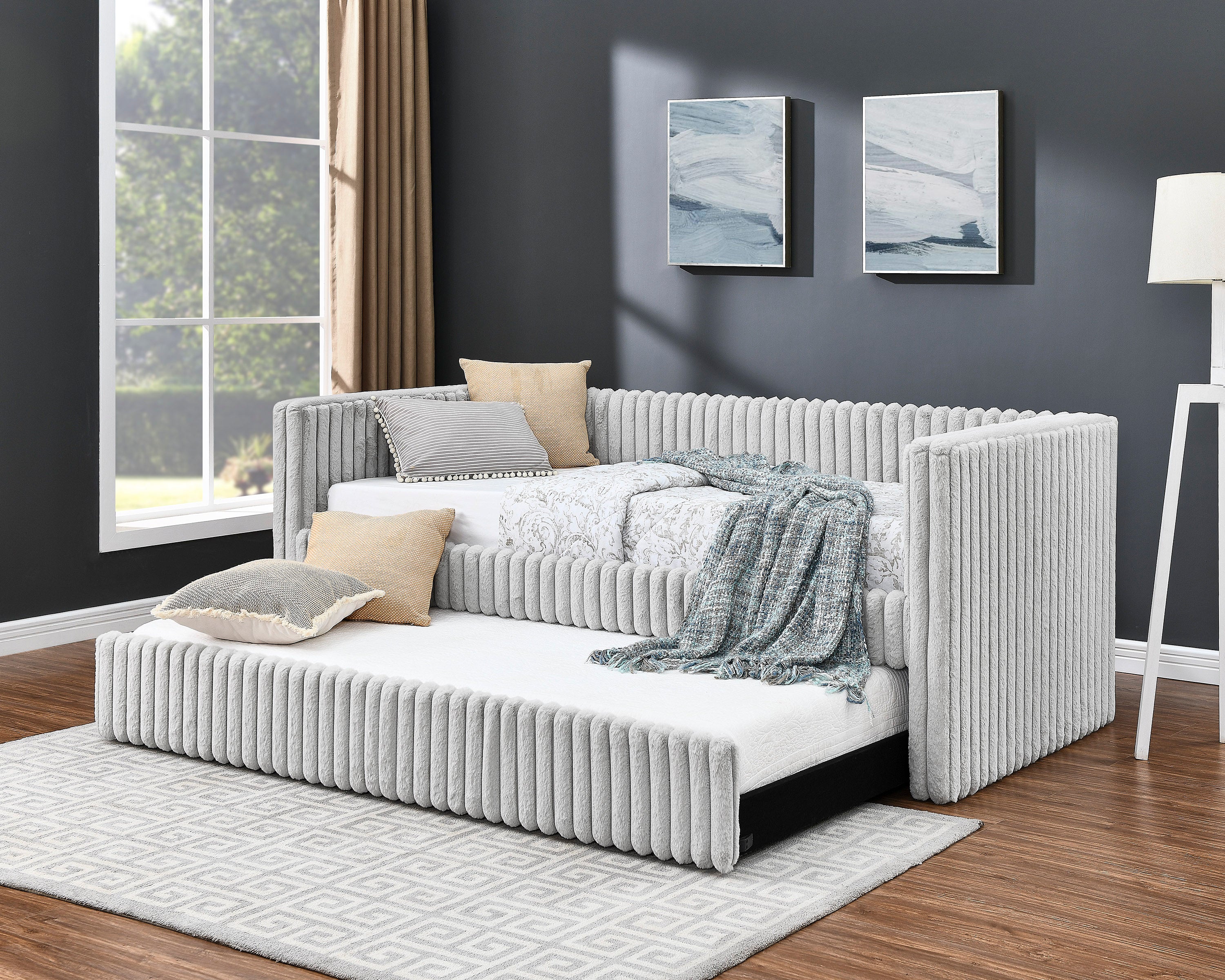 Crown Mark Hailey Light Gray Daybed with Trundle – Luna Furniture