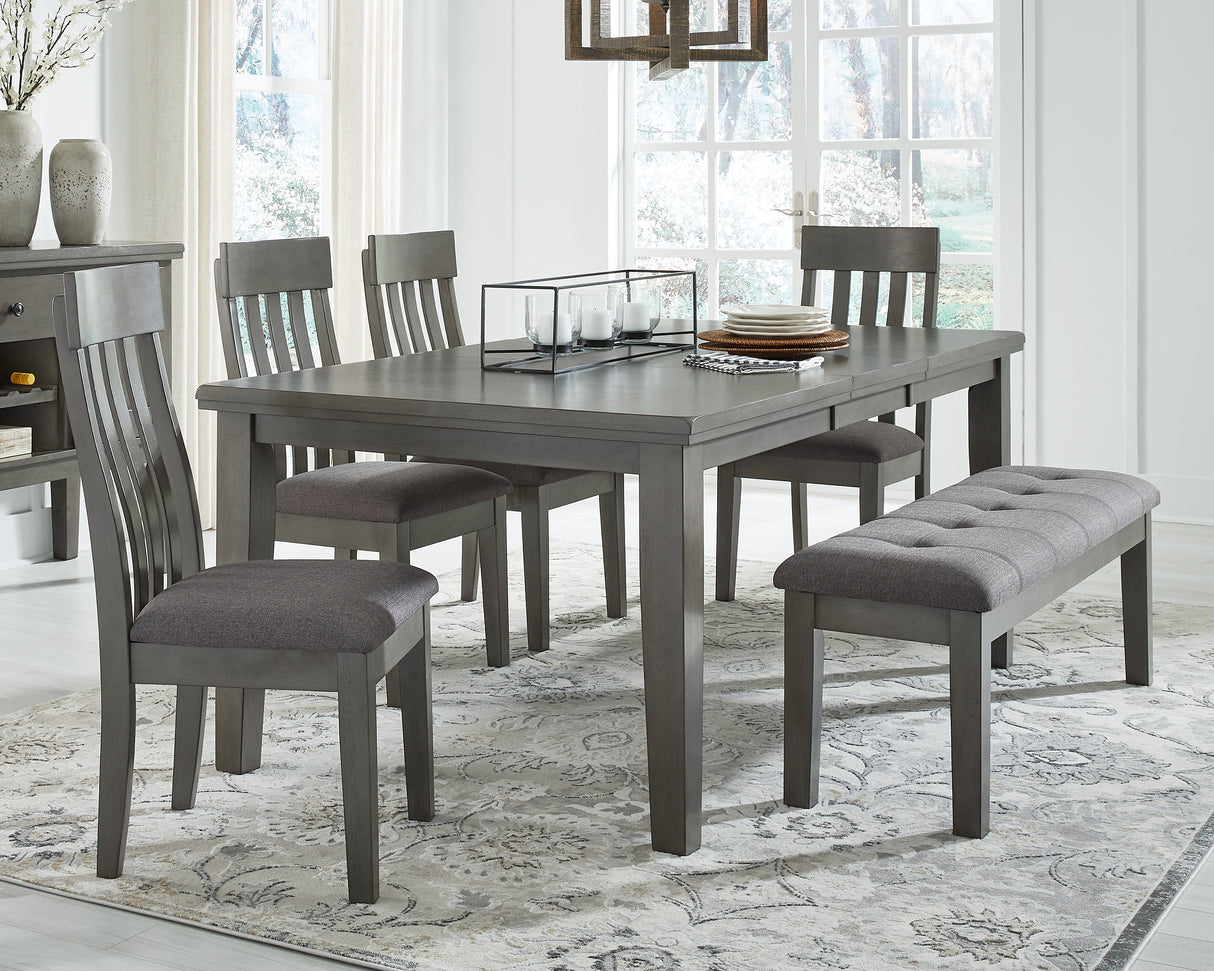 Hallanden Gray Dining Table, 4 Chairs, and Bench with Server from Ashley - Luna Furniture