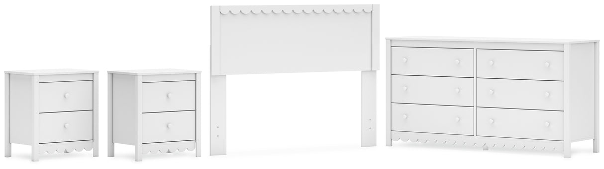 Hallityn Full Panel Headboard with Dresser and 2 Nightstands in White from Ashley - Luna Furniture