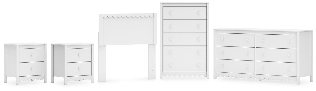 Hallityn Twin Panel Headboard with Dresser, Chest and 2 Nightstands in White from Ashley - Luna Furniture