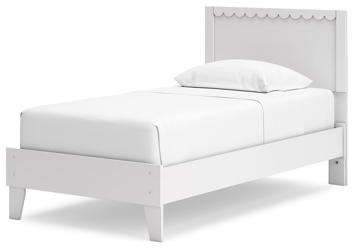 Hallityn Twin Panel Platform Bed with Dresser and 2 Nightstands in White from Ashley - Luna Furniture