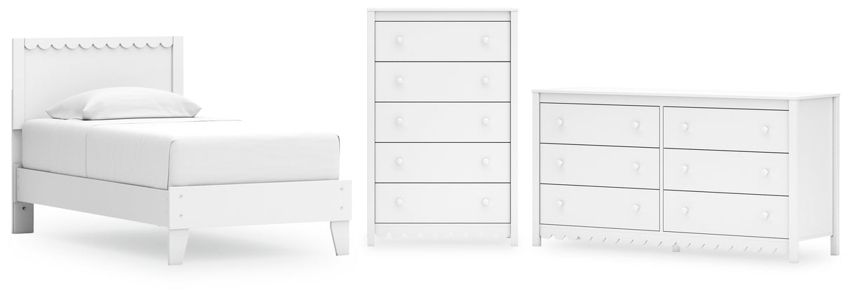 Hallityn Twin Panel Platform Bed with Dresser and Chest in White from Ashley - Luna Furniture