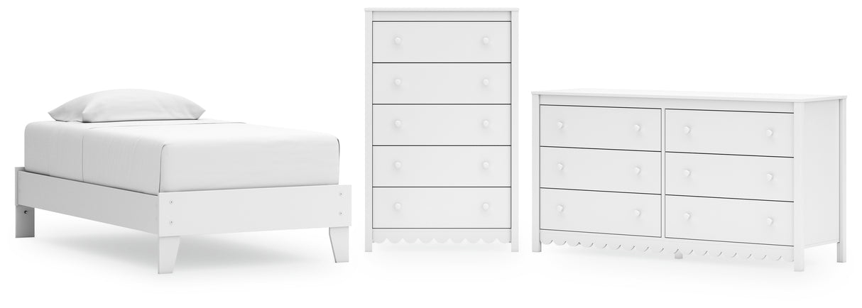 Hallityn Twin Platform Bed with Dresser and Chest in White from Ashley - Luna Furniture