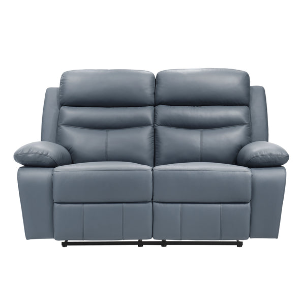Hancock Blue Leather Double Reclining Loveseat