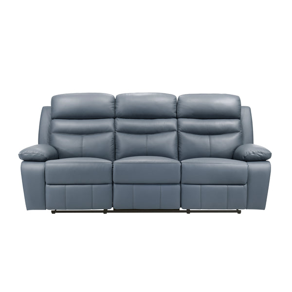 Hancock Blue Leather Double Reclining Sofa
