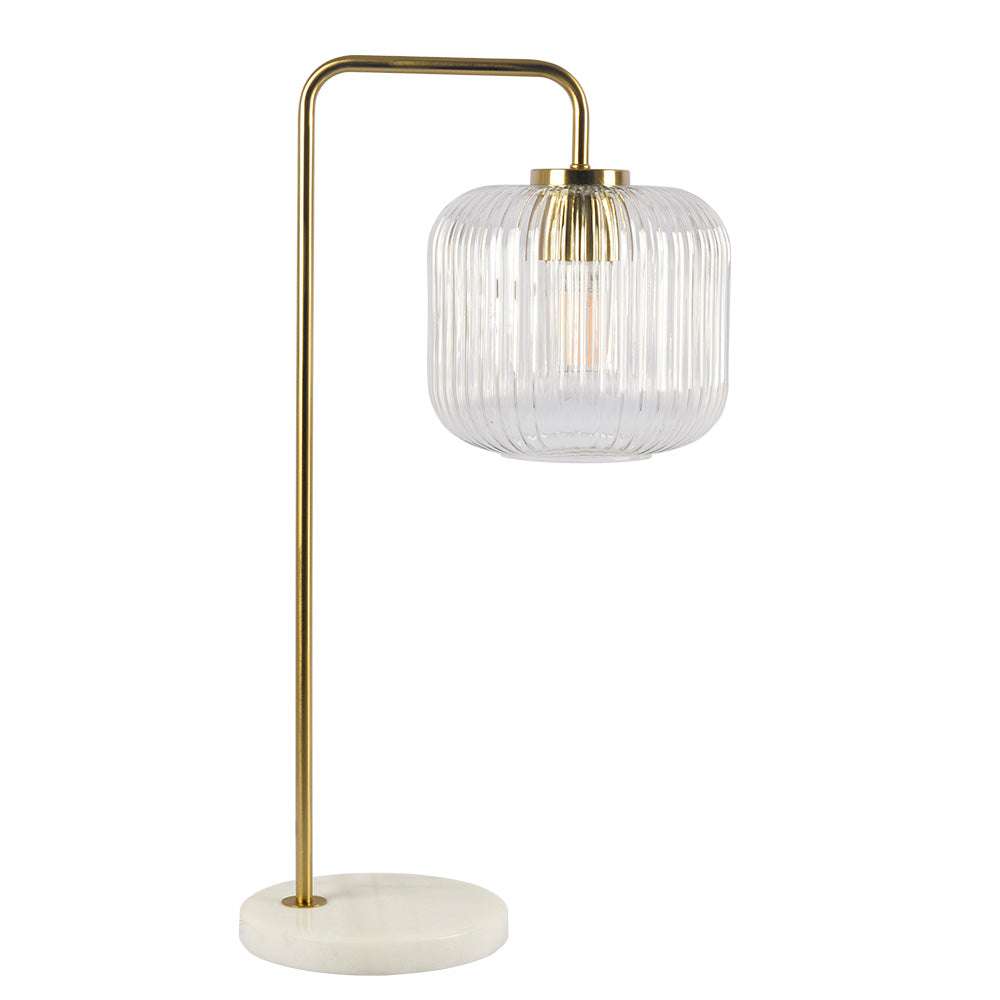 Haven Clear Glass Table Lamp, Gold Brush Metal and Marble Base, Button Control from Midinmod - Luna Furniture