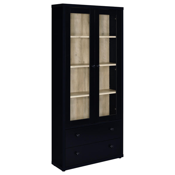 Hawthorne Black 4-Shelf Glass Door Tall Cabinet with Drawers