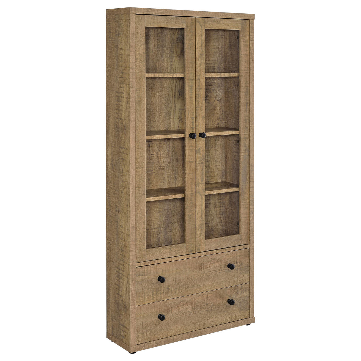 Hawthorne Mango 4-Shelf Glass Door Tall Cabinet with Drawers from Coaster - Luna Furniture