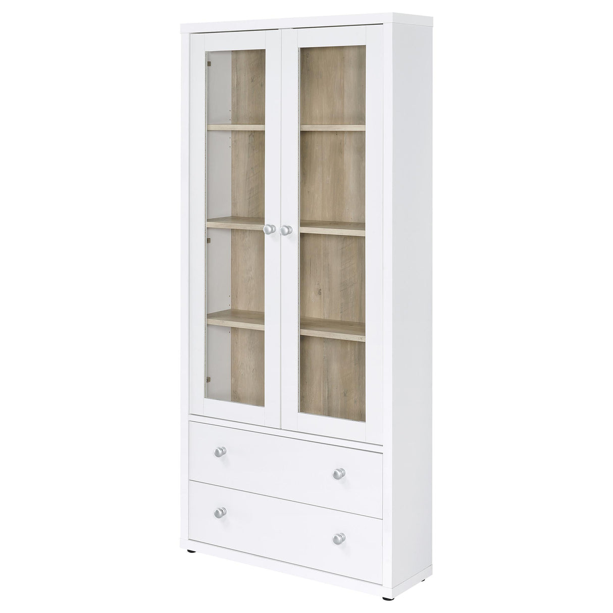 Hawthorne White 4-Shelf Glass Door Tall Cabinet with Drawers from Coaster - Luna Furniture