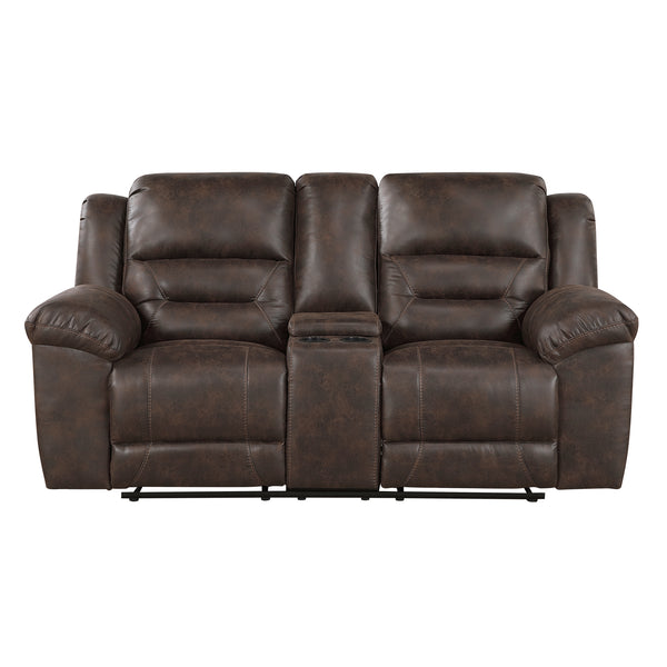 Hazen Dark Brown Double Reclining Loveseat with Center Console
