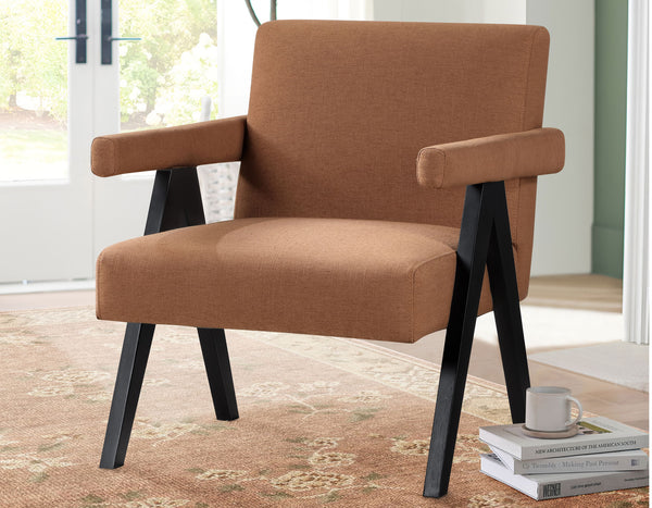 Helen Rust Fabric with Black Wood Finish Accent Chair