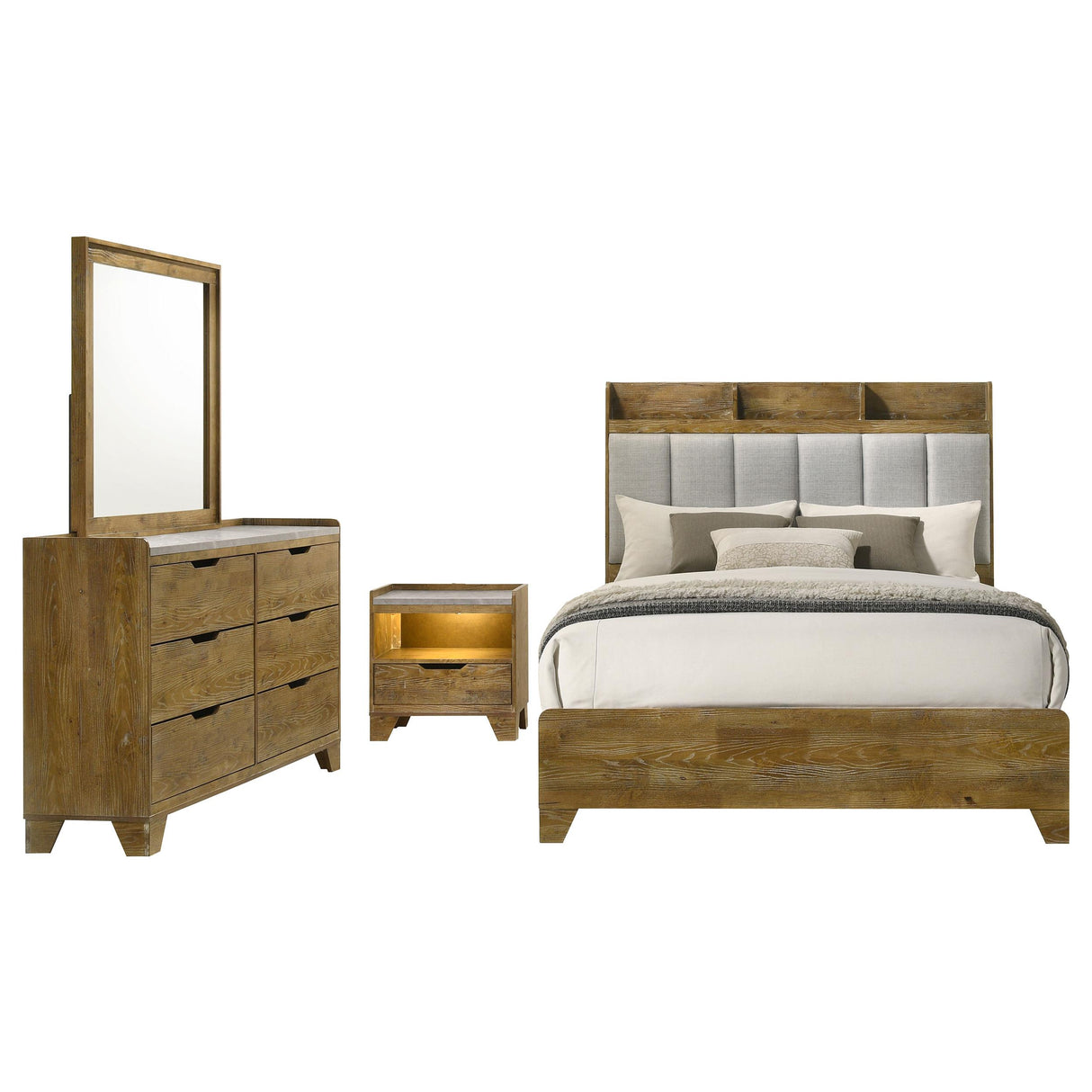 Henderson Medium Oak 4-Piece Eastern King Bedroom Set from Coaster - Luna Furniture