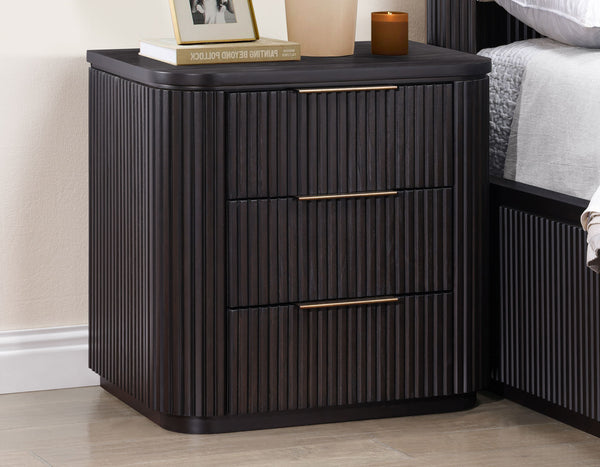 Henry Reeded 3-Drawer Nightstand with USB & Electric Outlets, Espresso Finish